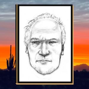 a pencil sketch of Maricopa Bridge John Doe, who had a square jaw and broad face. 