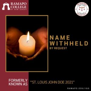 in memoriam graphic. hand holding a candle in honor of the person formerly known as St. Louis John Doe 2021