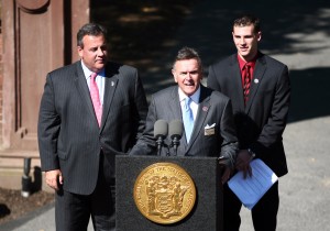 Board Chairman Governor Chris Christie with Board Chairman George Ruotolo, Jr. and SGA President Vincent Guinta (Tim Larsen photo)