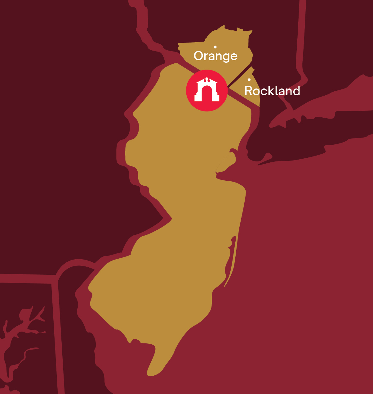 Map showing New Jersey and the Orange and Rockland county NY