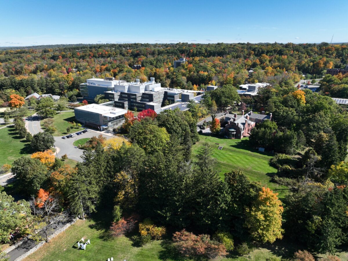 Aerial shot of Ramapo College's campus in early fall